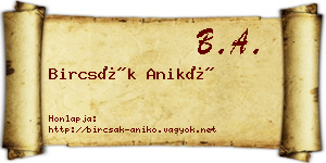 Bircsák Anikó névjegykártya